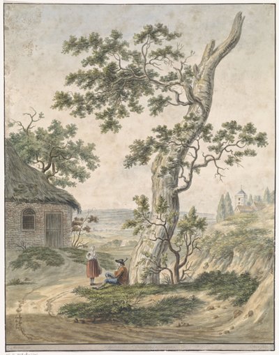 Krajobraz z mężczyzną i kobietą przy drzewie autorstwa Jan Steen (van Alkmaar)