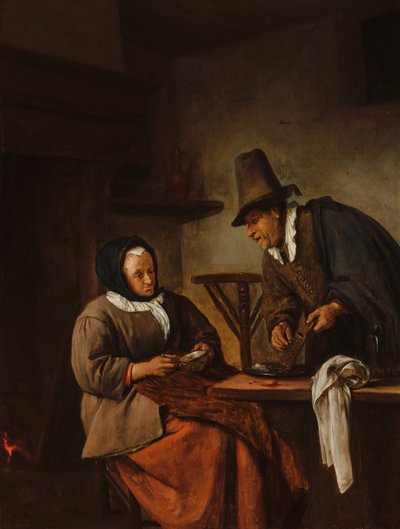 Starsza para przygotowująca gorący napój autorstwa Jan Steen
