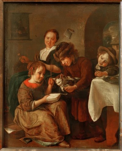 Dzieci uczą kota czytać autorstwa Jan Havickszoon Steen