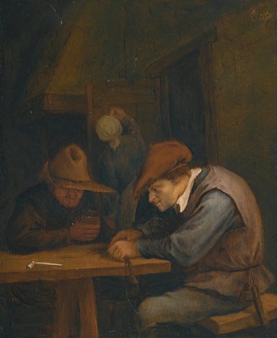Chłopi pijący i tnący tytoń w karczmie autorstwa Jan Steen