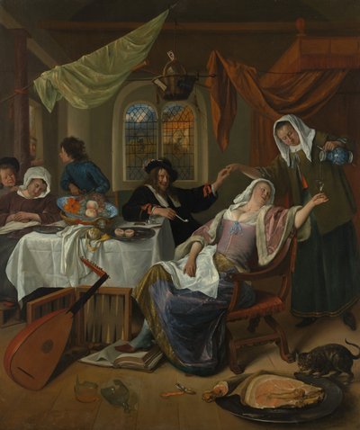 Rozwiązłe gospodarstwo domowe, ca. 1663-64. autorstwa Jan Havickszoon Steen