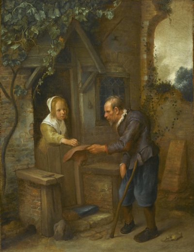 Młoda dziewczyna daje jałmużnę staruszkowi autorstwa Jan Steen