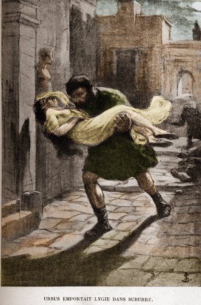 Ursus took Lygie in suburre (chapter X) illustration by JAN STYKA (1858-1925) for Henryk Sienkiewicz