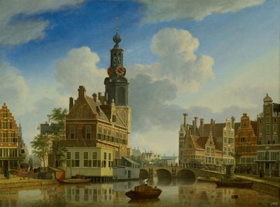 Wieża Munt widziana z Singel, 1751 autorstwa Jan Ten Compe