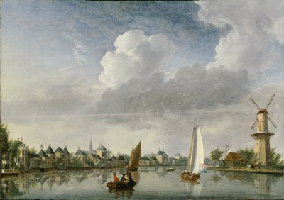 Rzeka Spaarne w Haarlemie, 1750. autorstwa Jan Ten Compe