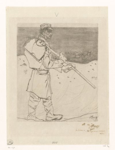 Rybak z muszli z siatką na plaży w Katwijk aan Zee Rybak muszlowy (tytuł oryginalny) autorstwa Jan Toorop (signed by artist)