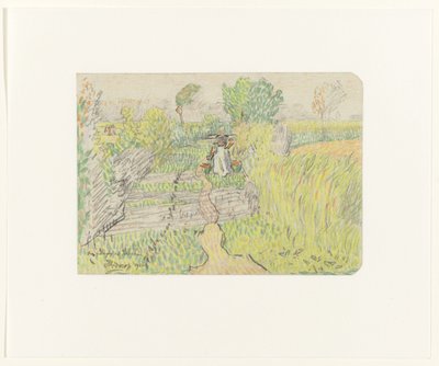 Chłopka z jarzmem z wiadrami na mleko na ramionach, idąca przez pole kukurydzy autorstwa Jan Toorop