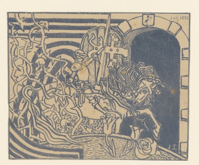 Okładka katalogu z rycerzem na koniu autorstwa Jan Toorop