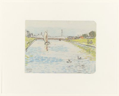 Widok na kanał z żaglowcem autorstwa Jan Toorop
