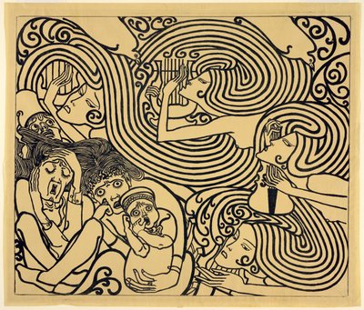 Projekt graficzny plakatu do kantaty Wagenaara "The Shipwreck autorstwa Jan Toorop