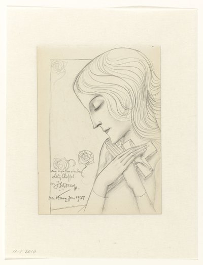 Młoda dziewczyna w medytacji trzymająca krzyż autorstwa Jan Toorop