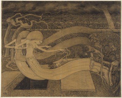 O Grób, gdzie jest Twoje Zwycięstwo? Dwie kobiety obok mężczyzny i otwarty grób O grób, gdzie twoje zwycięstwo? autorstwa Jan Toorop