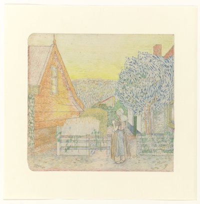 Zeeland girl robi na drutach na dziedzińcu autorstwa Jan Toorop