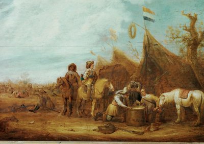 Halte de cavaliers (olej na drewnie) autorstwa Jan Van Der Stoffe