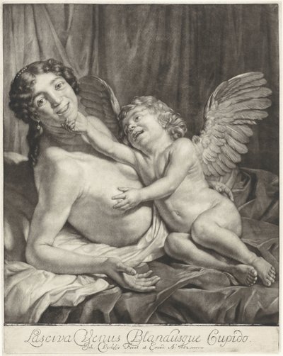 Wenus i Amor Lustful Venus i Delikatny Kupidyn (tytuł na obiekcie) autorstwa Jan Verkolje (I)