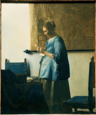 Czytnik listów w kolorze niebieskim autorstwa Jan Vermeer van Delft