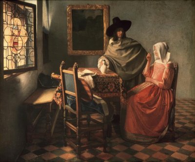 Pan i pani z winem autorstwa Jan Vermeer van Delft