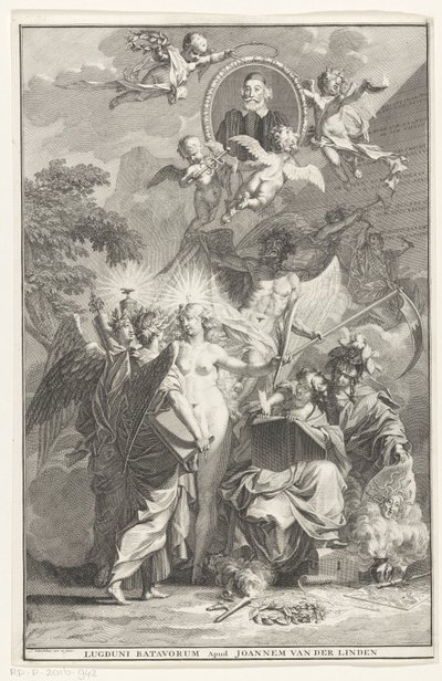 Alegoryczna karta tytułowa z portretem pisarza Edwarda Simsona Strona tytułowa za: Edward Simson, Chronicon historym catholicam complectens, 1729 autorstwa Jan Wandelaar