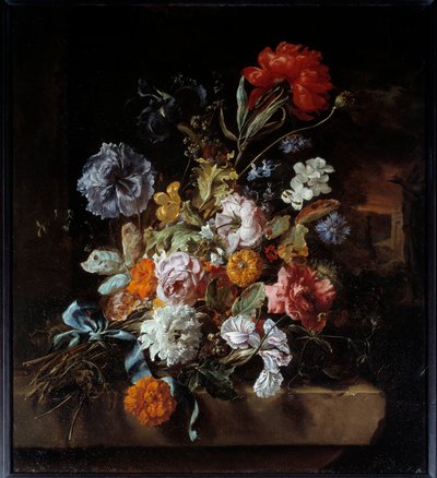 Bukiet kwiatów złożony na kamiennej ławce Obraz Jana Weenixa (1640-1719) 1694 nd. 0,74x0,67 m Lyon, Muzeum Sztuk Pięknych autorstwa Jan Baptist Weenix