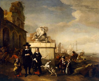 Malarz i jego rodzina z rzymskimi ruinami (olej na płótnie) autorstwa Jan Baptist Weenix