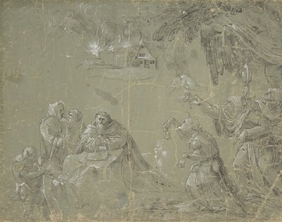 Kuszenie św. Antoniego prosto, Fantastyczny pejzaż verso, ca. 1520. autorstwa Jan Wellens de Cock.