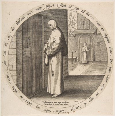 Na próżno błaga u drzwi głuchych, z Dwunastu Przysłów Flamandzkich, ca. 1568. autorstwa Jan Wierix
