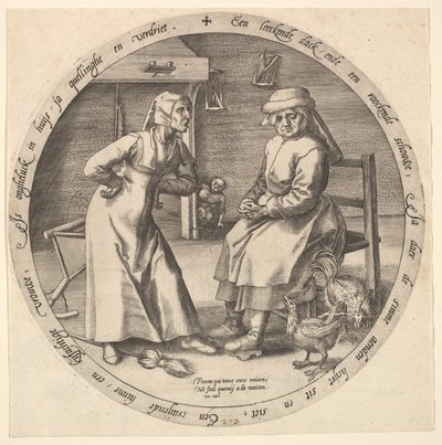 Bełkot i gdacząca kura, ca. 1568. autorstwa Jan Wierix