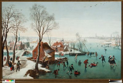 grudzień, łyżwiarze na jeziorze gele (grudzień, łyżwiarze na lodowym jeziorze) Obraz Jana Wildensa (1586-1653) autorstwa Jan Wildens