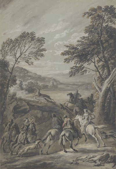 Staghunt (pranie brązowe z gwaszem w papierze) autorstwa Jan Wyck