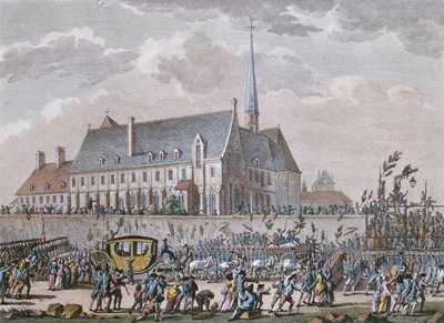 Francuska rodzina królewska mija klasztor w Passy w drodze z Wersalu do Paryża 6 października 1789 r. autorstwa Jan after Bulthuis