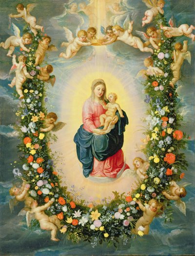 Madonna z Dzieciątkiem w kwiatowej girlandzie (olej na miedzi) autorstwa Jan and Balen, Hendrik van Brueghel