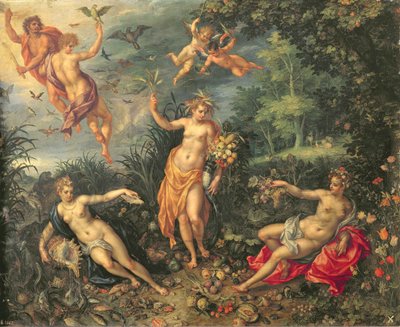 Obfitość i cztery żywioły, ok. 1606 (olej na miedzi) autorstwa Jan and Clerk, H. Brueghel