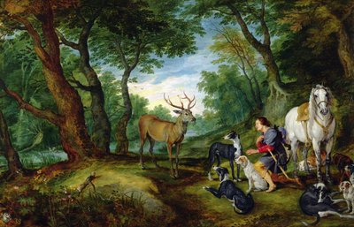 Wizja św. Huberta, ok. 1620 r. autorstwa Jan and Rubens, P.P. Brueghel