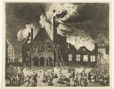 Stary ratusz w Amsterdamie w ogniu autorstwa Jan de Baen