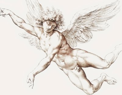 Nagi mężczyzna latający anioł. autorstwa Jan de Bisschop