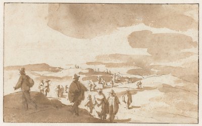 Dwa szkice postaci na wydmach w pobliżu Scheveningen Ludzie na wydmach w Scheveningen autorstwa Jan de Bisschop