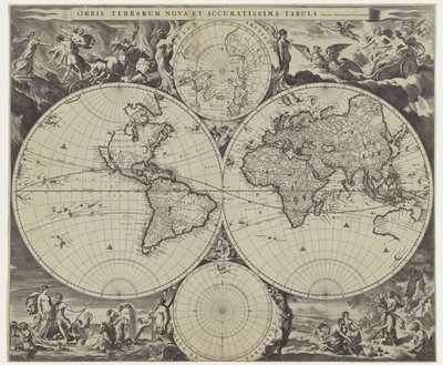 Wereldkaart Nowa i dokładna mapa świata (tytuł na obiekcie) autorstwa Jan de Visscher