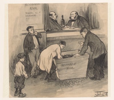 Przed Restauracją Royal - Haga, luty 1896 (tytuł na obiekcie) autorstwa Jan de Waardt (signed by artist)