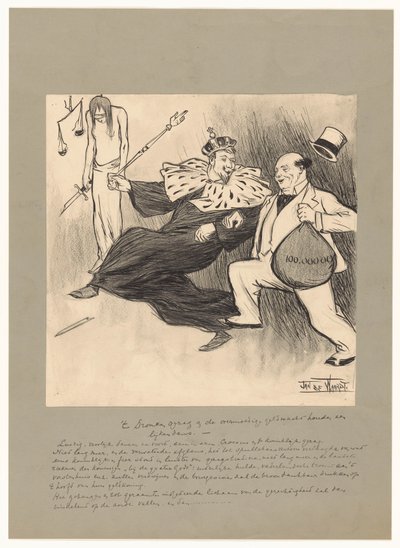 Pijany autorytet i zbyt pewna siebie władza pieniężna wykonują taniec trupa (tytuł na przedmiocie) autorstwa Jan de Waardt (signed by artist)
