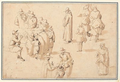 Fontanna w Spa ze studiami eleganckich postaci biorących wodę oraz dwóch mnichów i księdza autorstwa Jan the Elder Brueghel