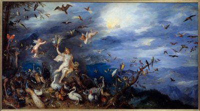 Alegoria Powietrza Młoda naga kobieta w otoczeniu wszystkich gatunków ptaków. Obraz Jana Brueghela Le Vieux nazywa Brueghel de Velours (Brueghel lub Brueghel autorstwa Jan the Elder Brueghel