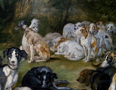 Psy, szczegół od Diany i Nimf w momencie wyjazdu autorstwa Jan the Elder Brueghel