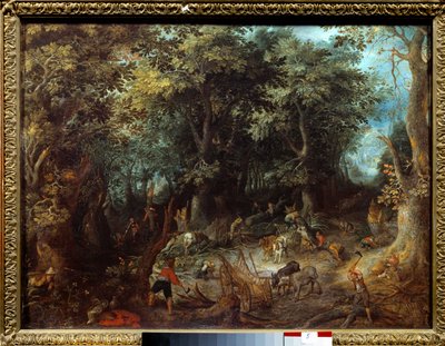 Krajobraz w lesie, krowy Obraz Jana Bruegla (lub Breugel lub Bruegel lub Breughel) dawny znany jako Bruegel de Velours (1568-1625) XVII-wieczna Tuluza, Musee des Augustins. autorstwa Jan the Elder Brueghel