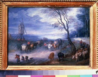 ""Paysage au moulin"" (Pejzaż z wiatrakiem) Obraz Jana Brueghla I (Jean Breughel, Bruegel lub Breugel) znany jako De Velours (l
