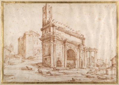 Łuk Septymiusza Sewera, Rzym (pióro i atrament na papierze) autorstwa Jan the Elder Brueghel
