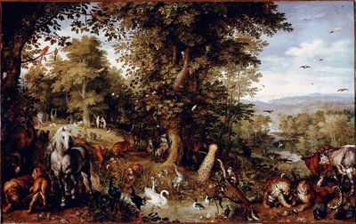Raj wieczny Wszystkie zwierzęta stworzenia reprezentowane są parami. Obraz Jana Bruegla (lub Breugel lub Brueghel lub Breughel) dawny znany jako Bruegel de Velours (1568-1625) Rzym Galleria Doria Pamphilj autorstwa Jan the Elder Brueghel