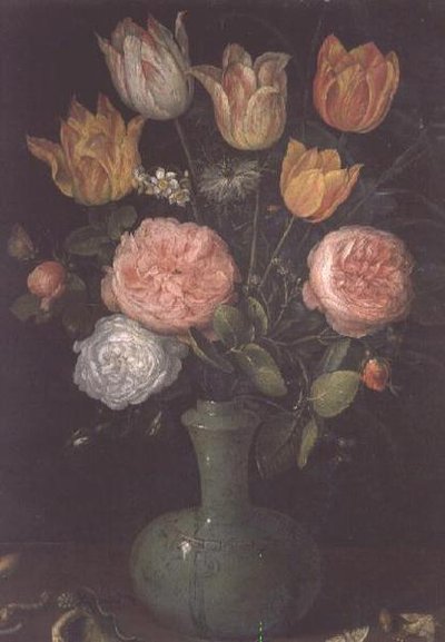 Wazon z kwiatami z brylantami na stole autorstwa Jan the Elder Brueghel