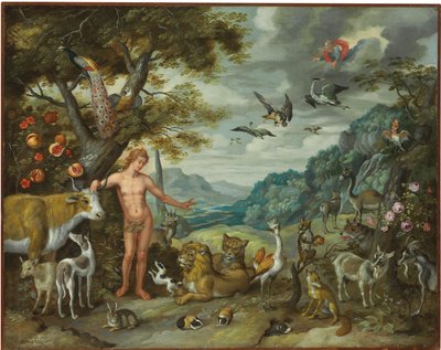 Adam Nazywający zwierzęta, z Historii Adama i Ewy autorstwa Jan Brueghel the Younger