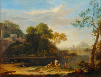 Paysage avec baigneurs - Krajobraz z kąpiącymi się ... autorstwa Jan van (follower of) Huysum