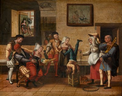 Scena w pubie (olej na drewnie) autorstwa Jan van Amstel